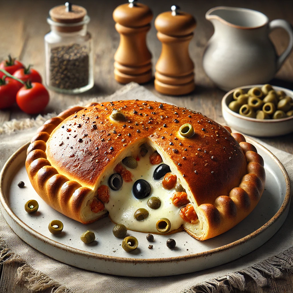 Gazdag és ízletes calzone kapribogyóval és olajbogyóval