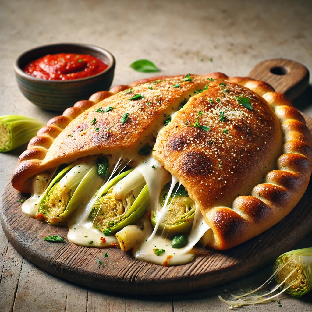 Párolt karalábéval és sajttal töltött, ropogós calzone