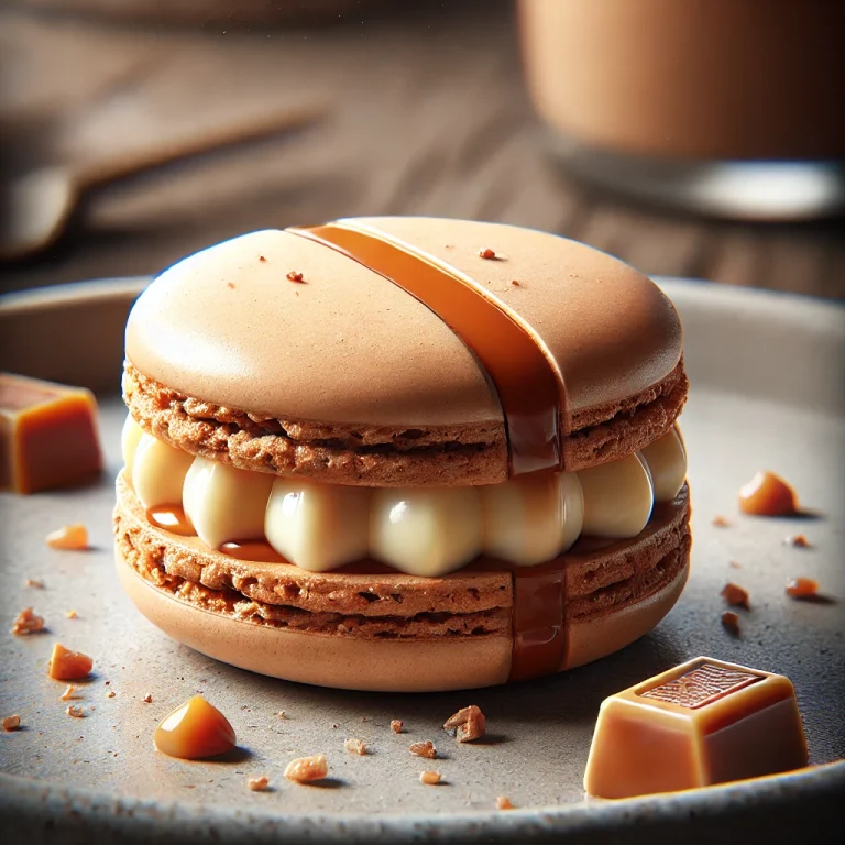 Karamellás macaron tálalva