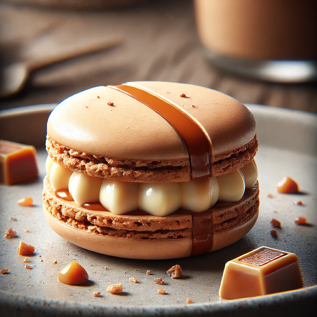 Finom, karamellás macaron fehér csokoládé ganache-sal