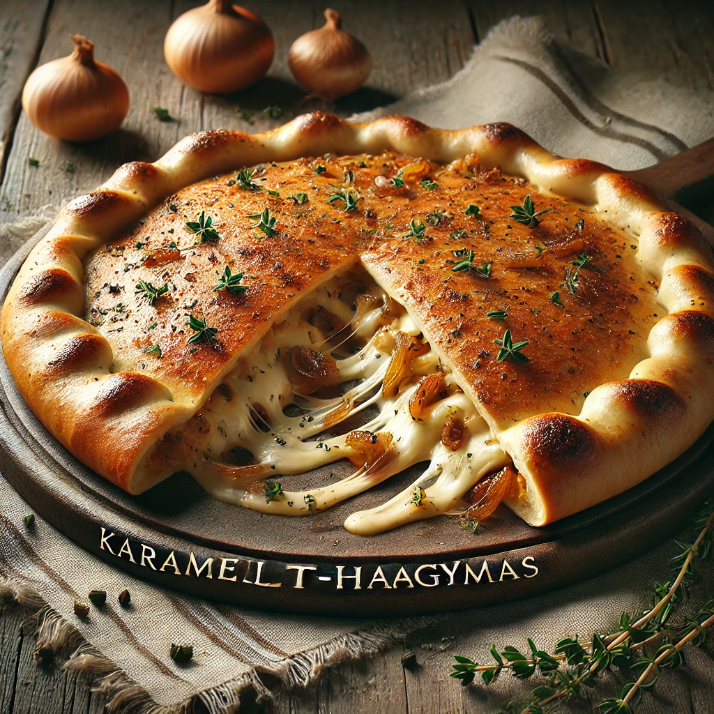 Édes és sós karamellizált hagymás töltelékkel készült calzone