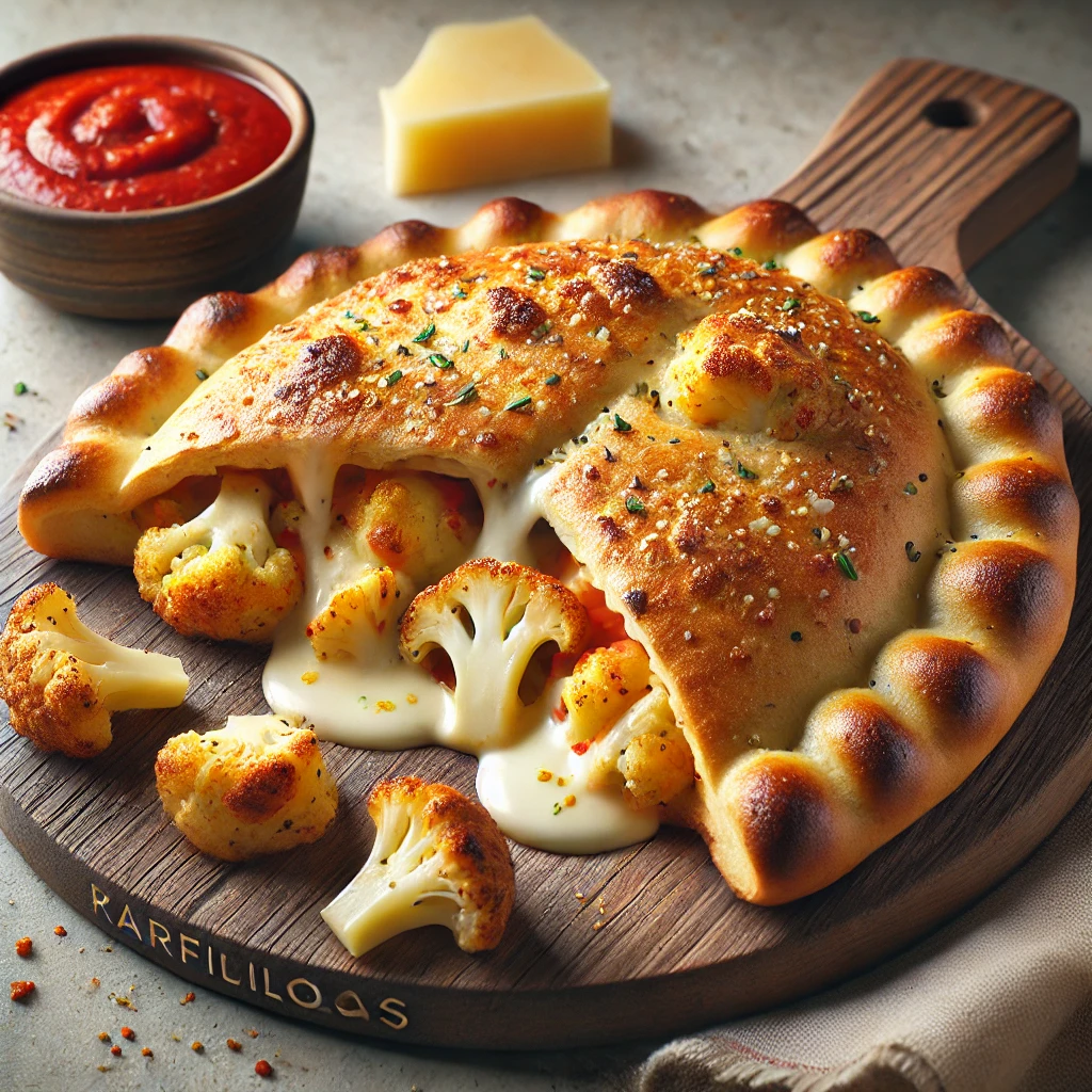 Zöldséges és sajtos töltelékkel készült ropogós calzone