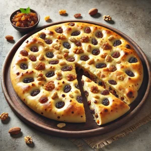 Mazsolás és diós töltött naan kenyér indiai stílusban