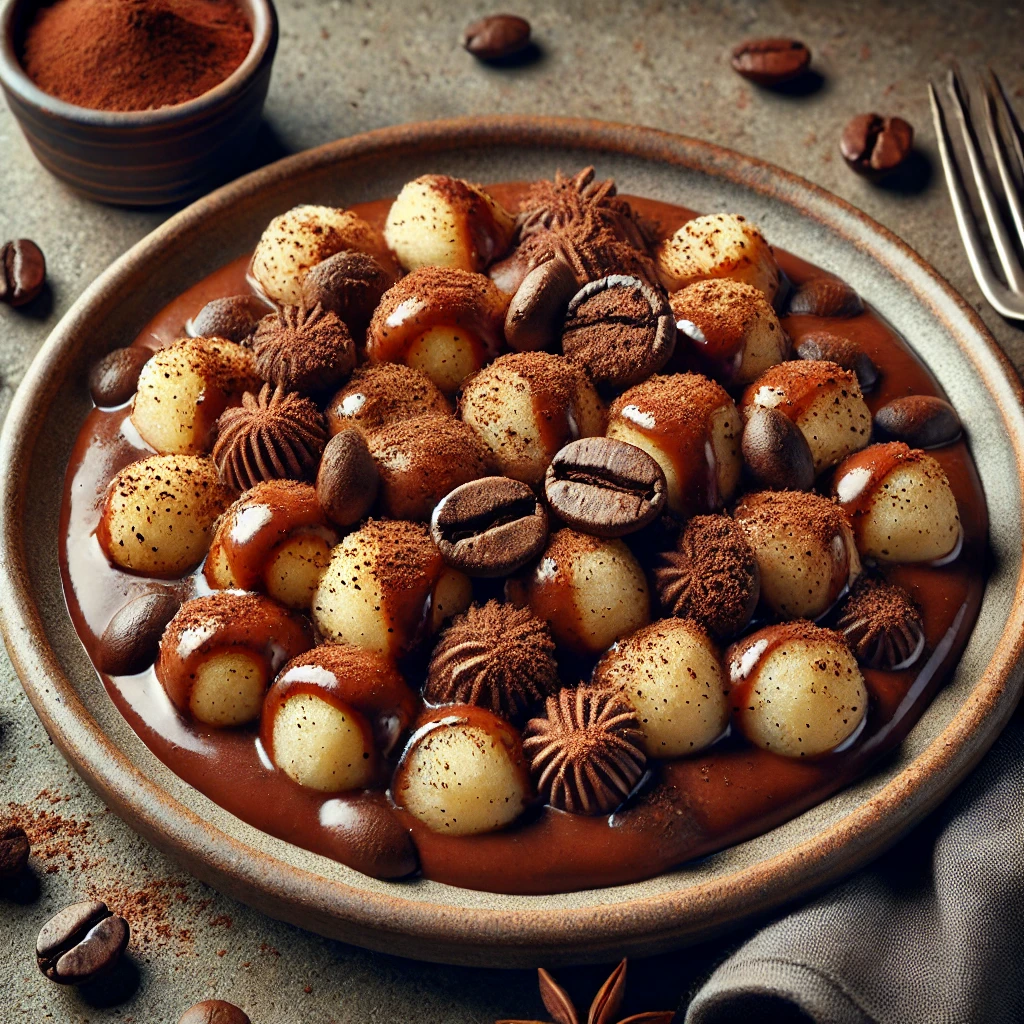 Édes gnocchi recept kávés-csokoládés mártással és kakaóporral