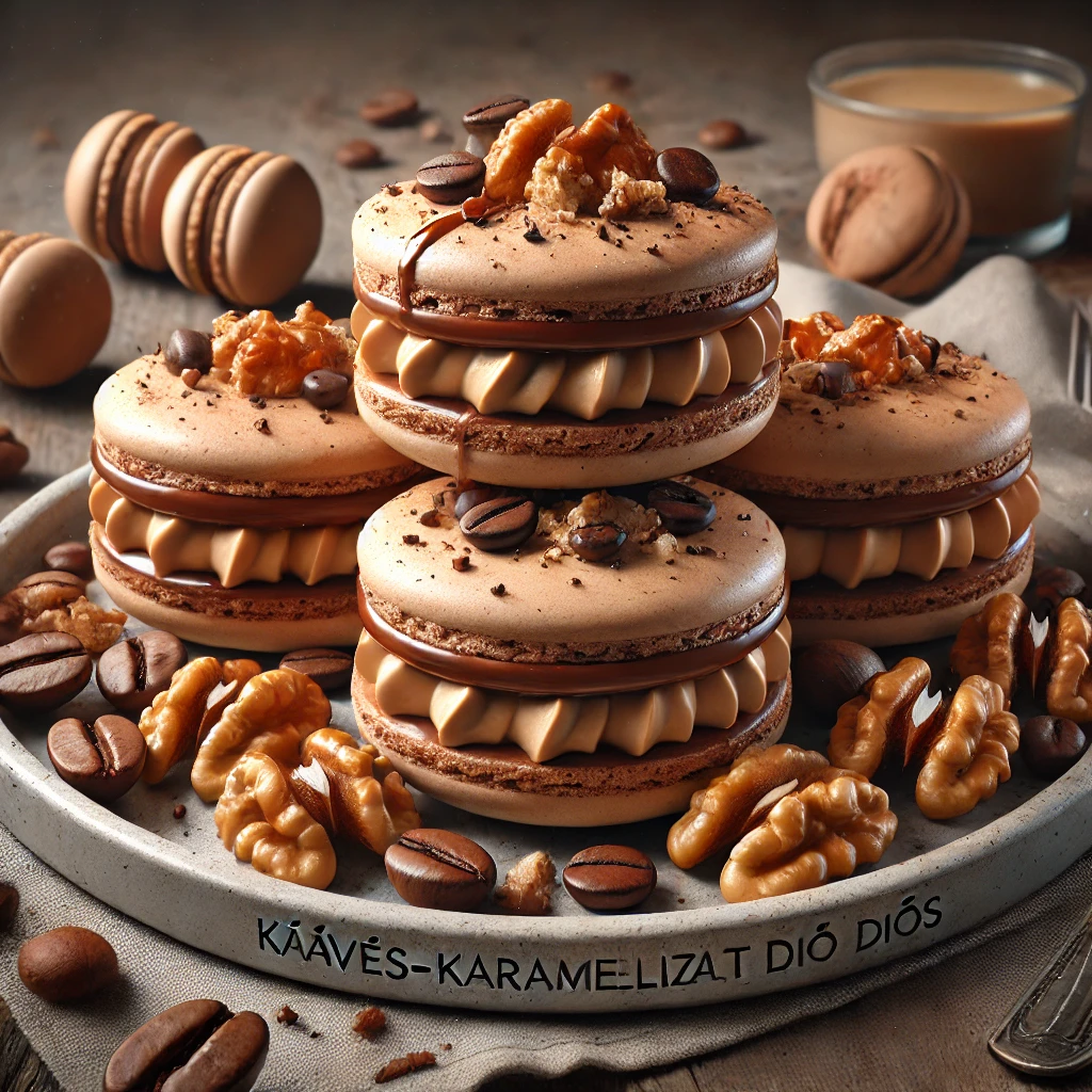 Gazdag kávés és diós ízekkel készült macaron