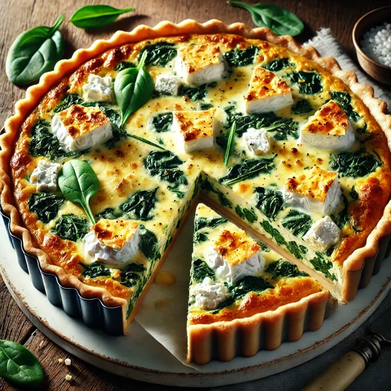 Kecskesajtos és spenótos quiche frissen sütve