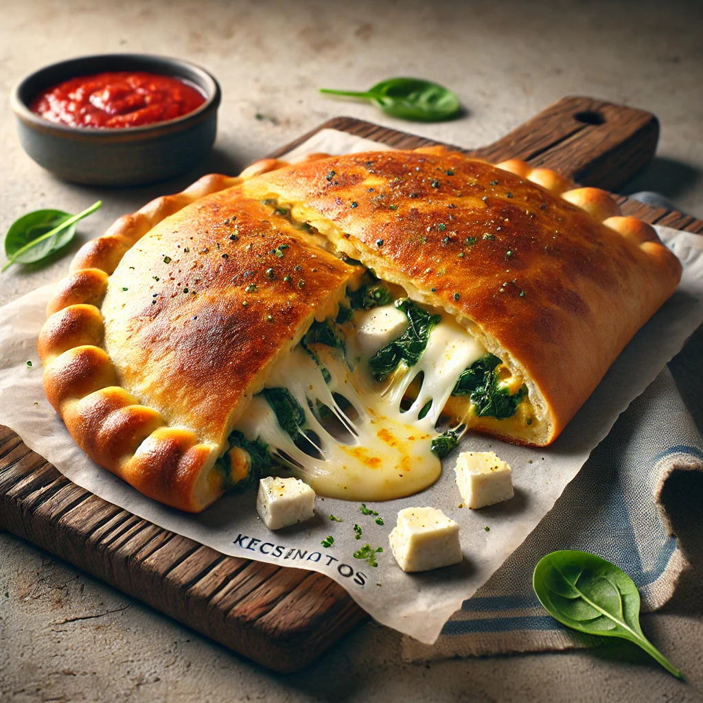 Spenóttal és kecskesajttal töltött, ropogós calzone