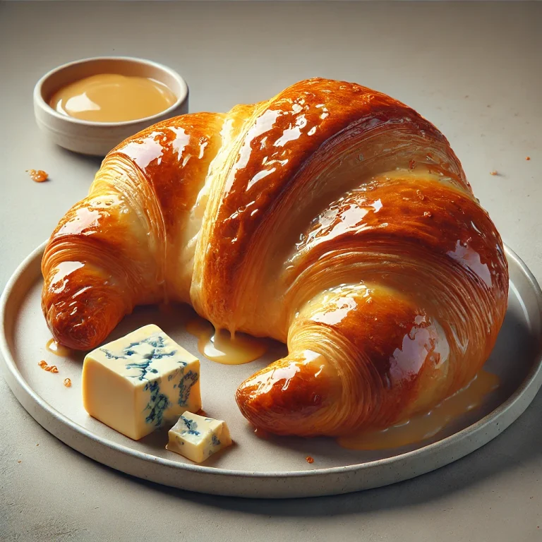 Kéksajtos croissant tálalva