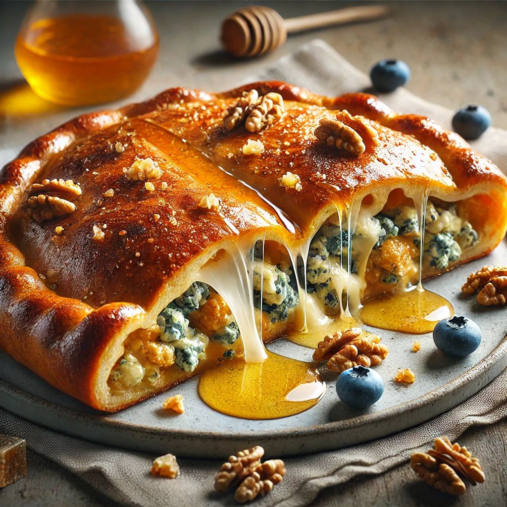 Gazdag és ízletes calzone kéksajttal, dióval és mézzel