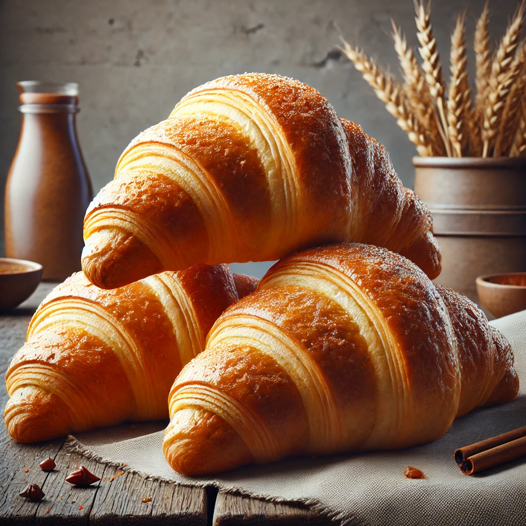 Kézzel készített, aranybarna és vajas croissant