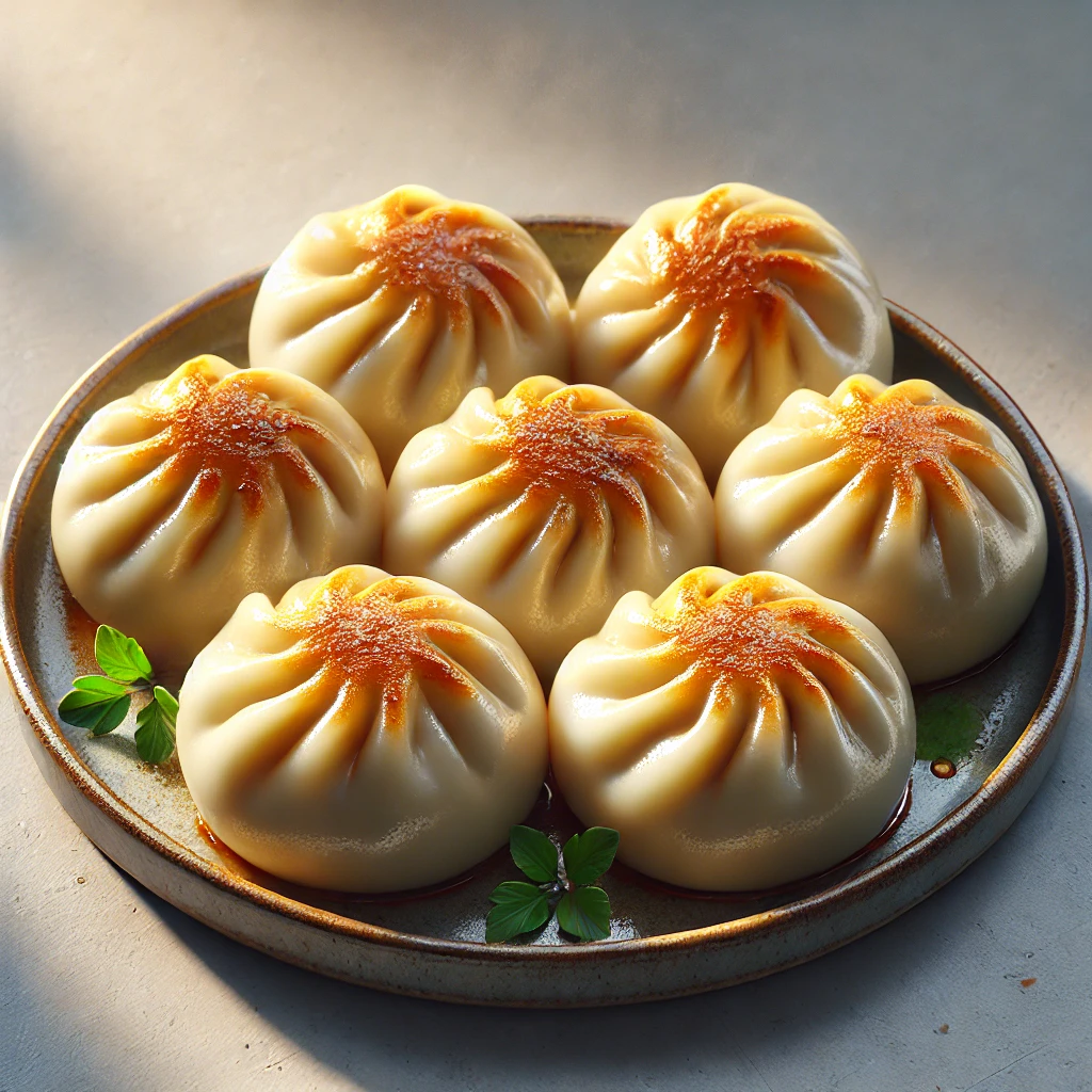 Ropogós sült kínai baozi töltött tésztabatyuk, pirult aranybarna aljjal