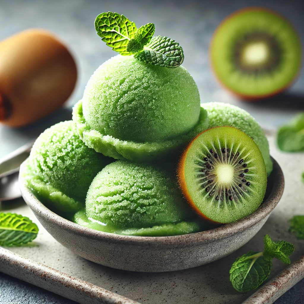 Friss és gyümölcsös házi készítésű kiwi sorbet