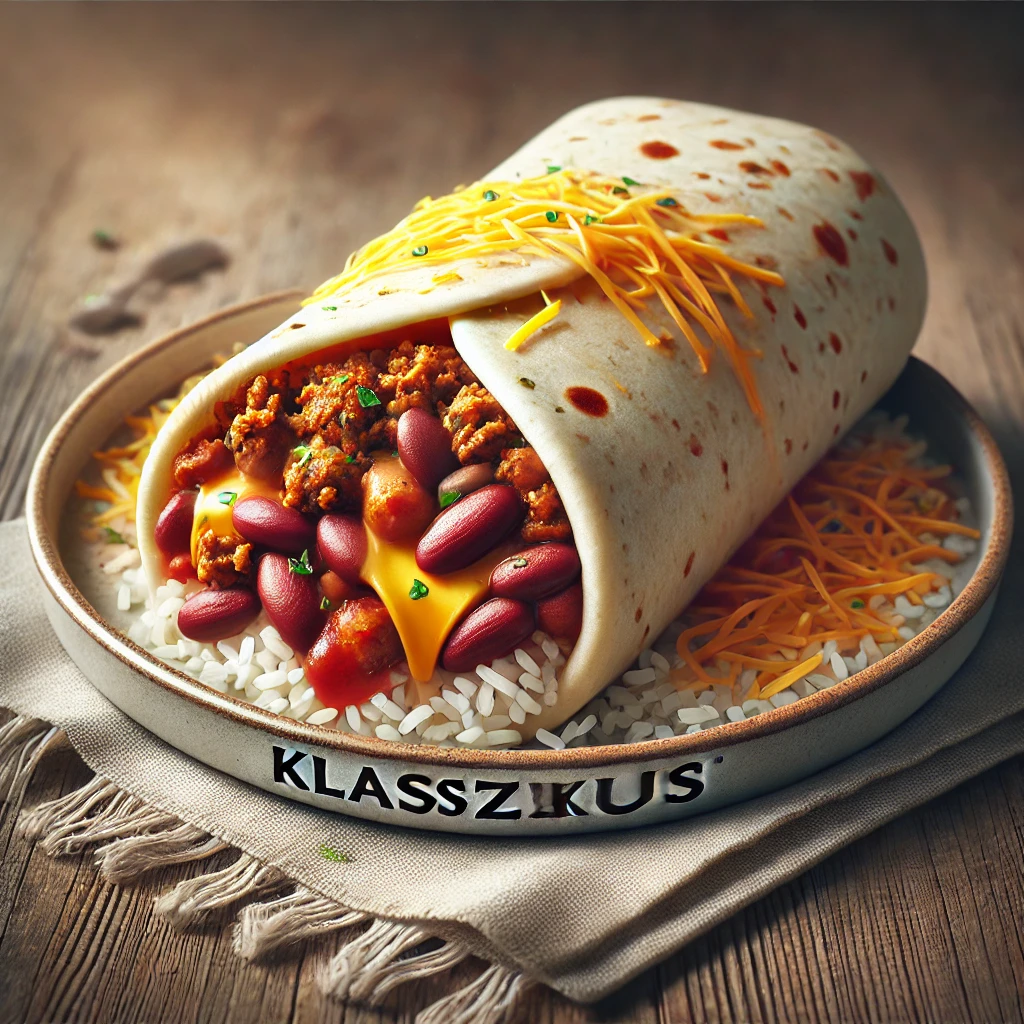 Rizses-babos-marhahúsos mexikói burrito