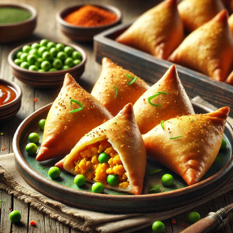 Klasszikus indiai burgonyás samosa tálalva