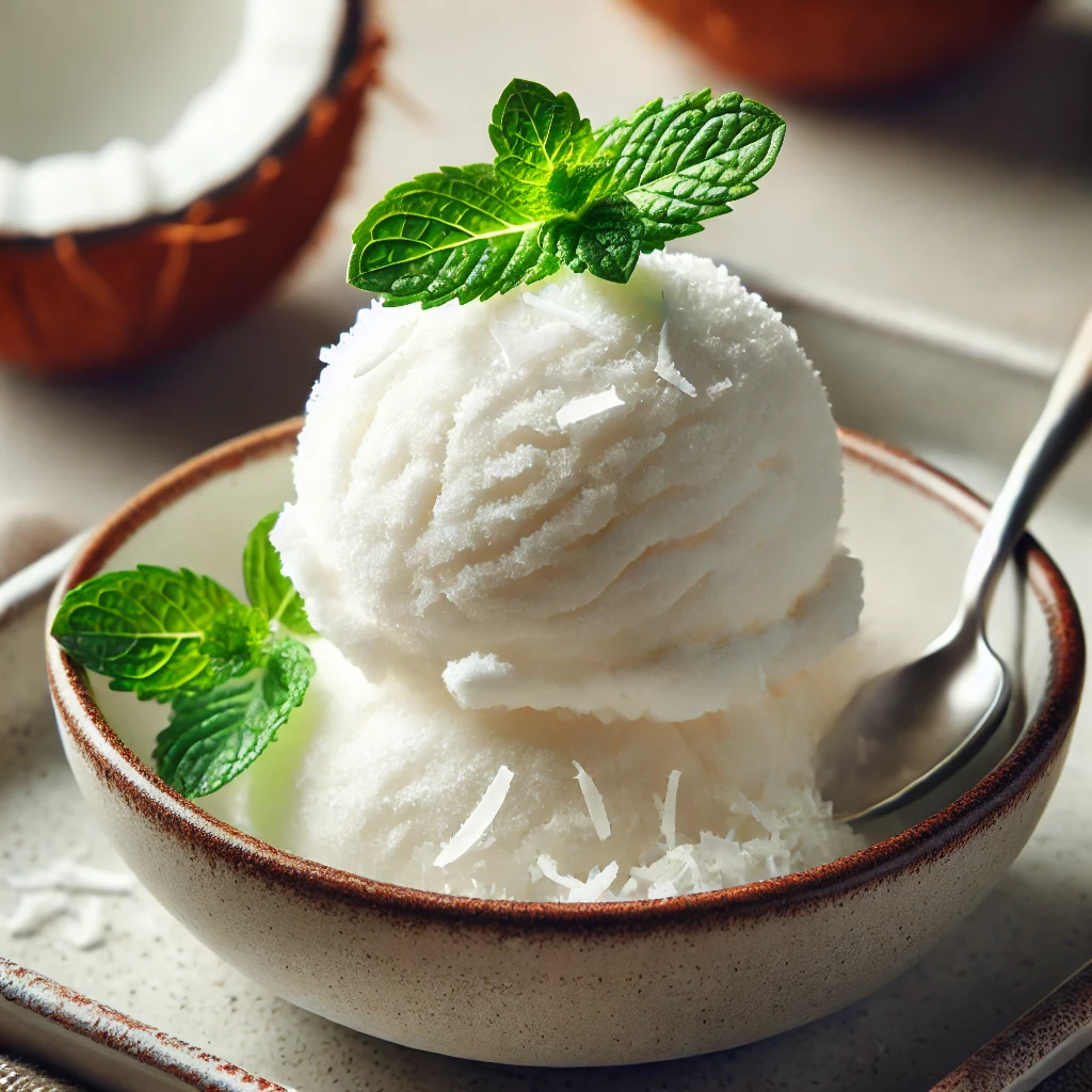 Friss és krémes házi készítésű kókusz sorbet