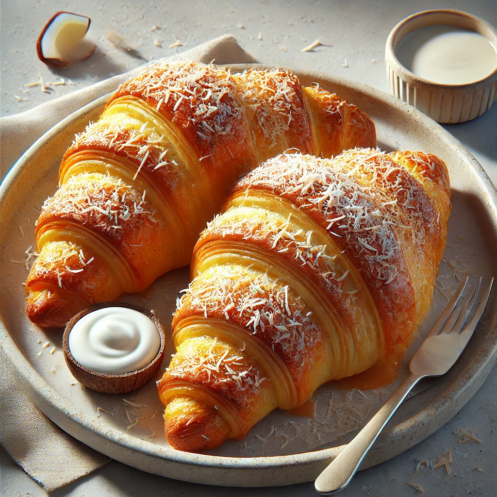 Frissen sült házi kókuszos croissant, tökéletes reggelire