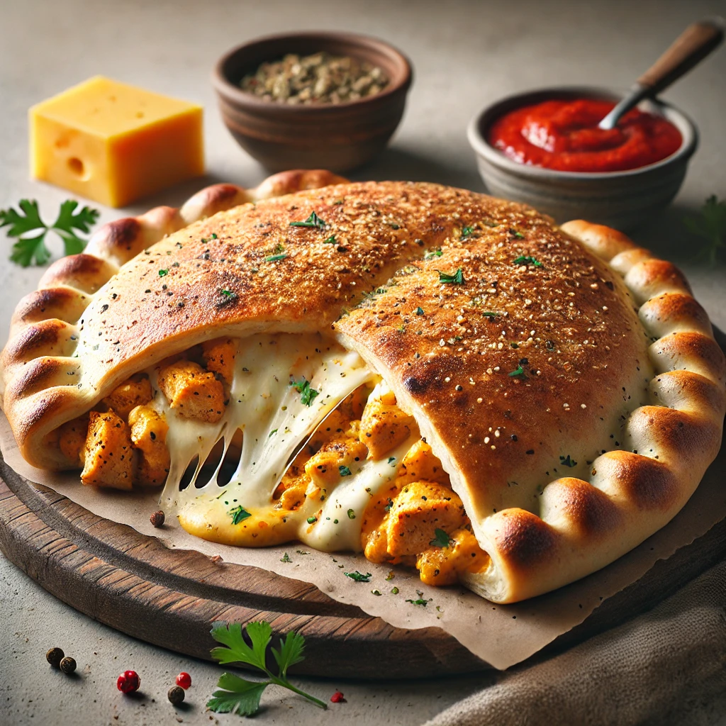 Korianderrel és csirkével töltött, ropogós calzone