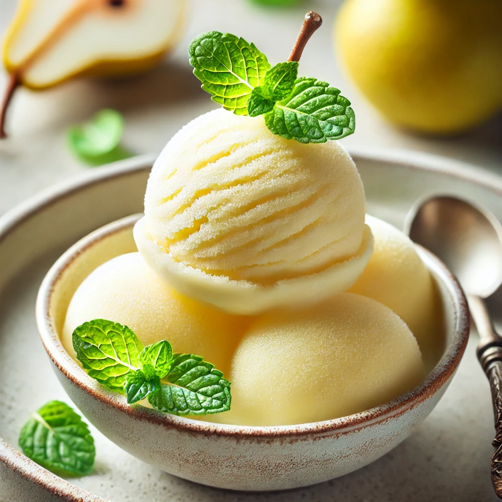 Friss és gyümölcsös házi készítésű körtés sorbet