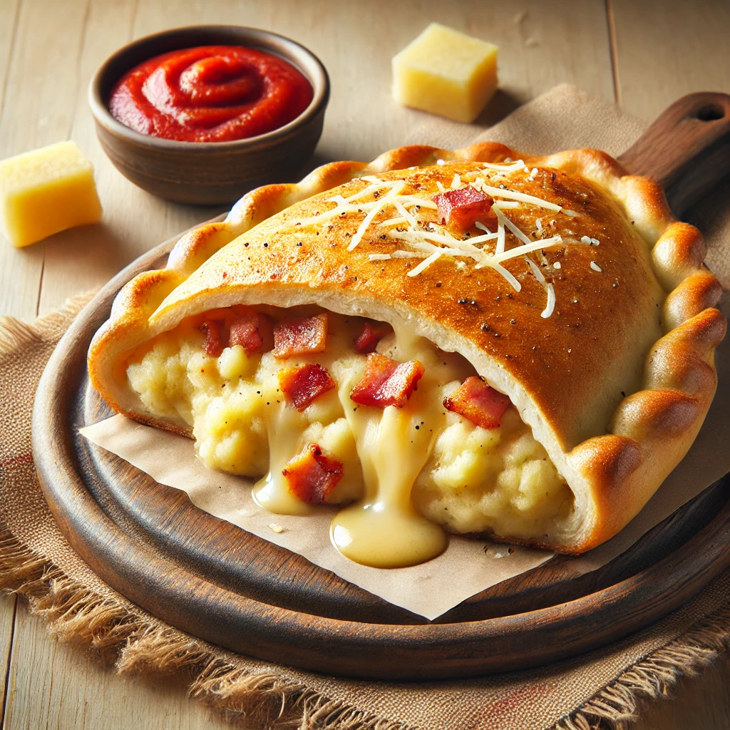 Laktató, burgonyával és baconnel töltött, ropogós calzone