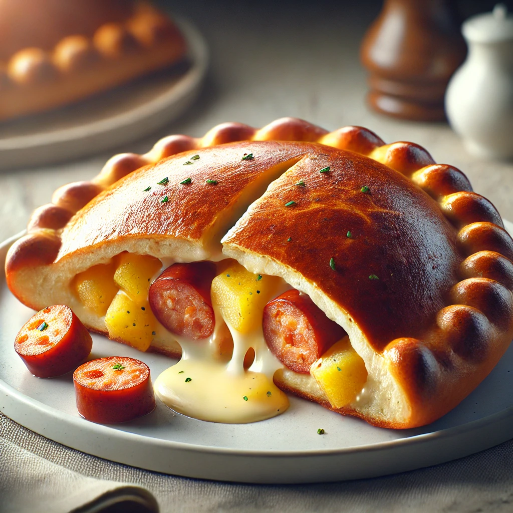Laktató és ízletes calzone burgonyával és füstölt kolbásszal