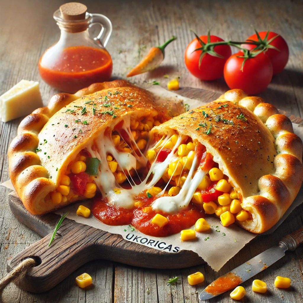 Ropogós calzone kukoricával, feta sajttal és paradicsomos töltelékkel