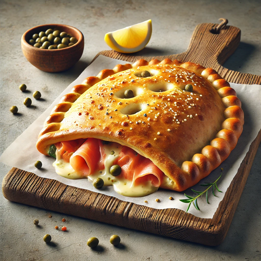 Füstölt lazaccal és krémsajttal töltött, ropogós calzone