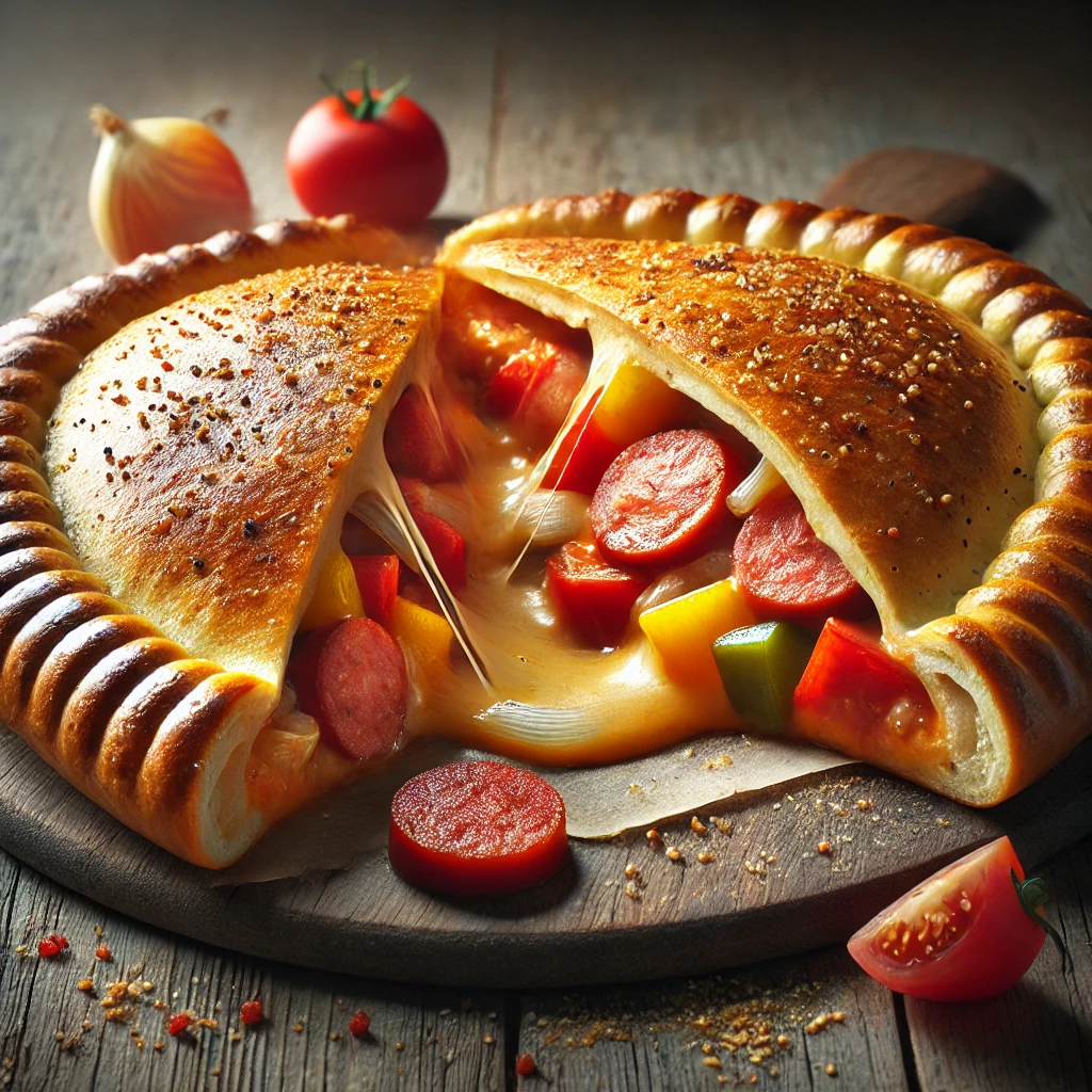 Gazdag, magyaros ízvilágú lecsós calzone