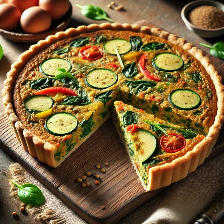 Lencselisztes vegán quiche szeletelve