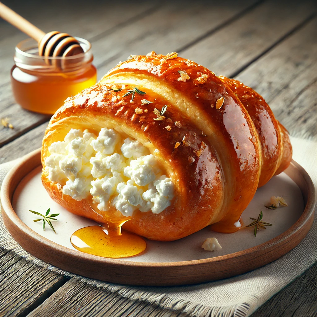 Túróval és mézzel töltött, aranybarna croissant