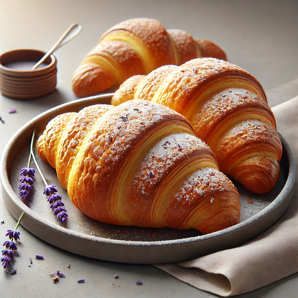 Frissen sült házi levendulás croissant, tökéletes reggelire