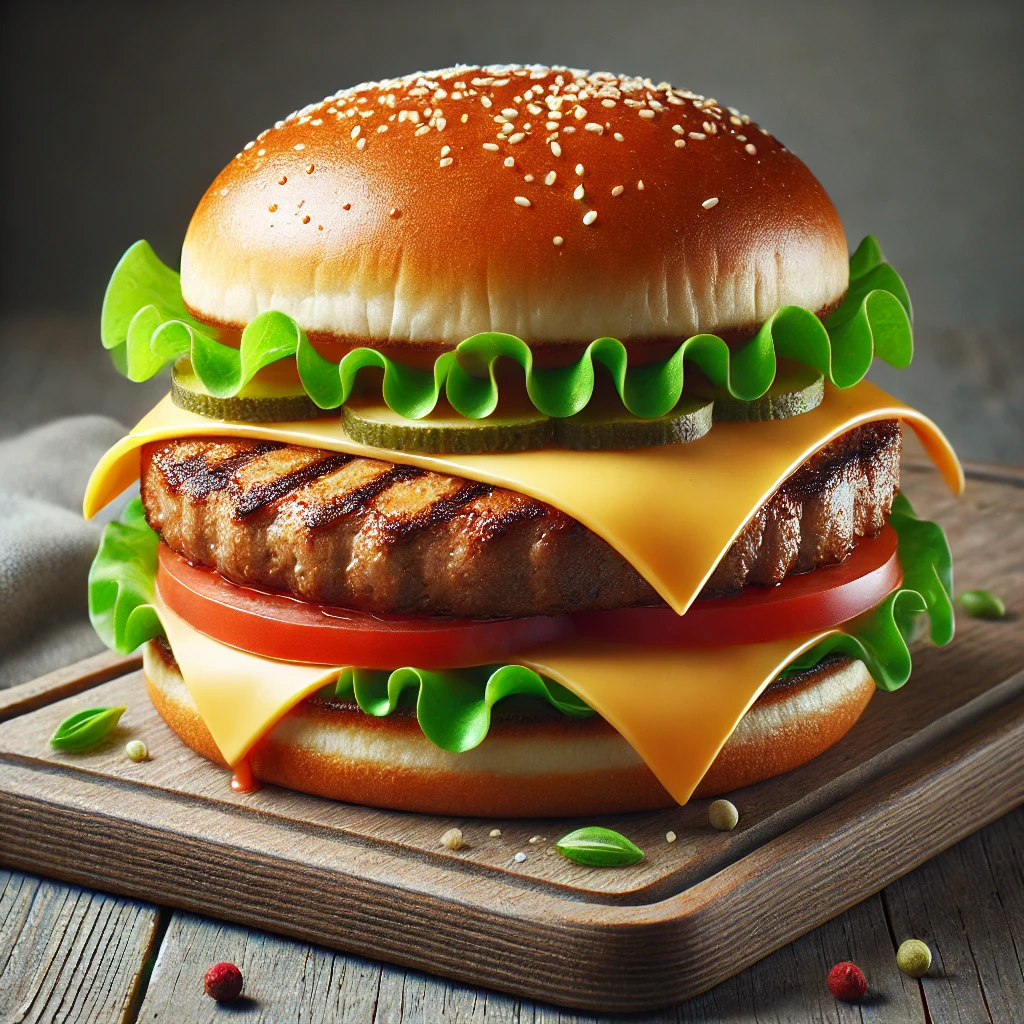 Szaftos libahúsból készült hamburger cheddar sajttal