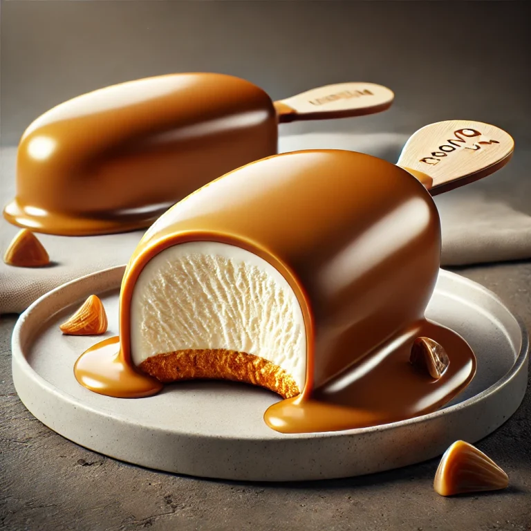 Magnum Caramel Gold fagylalt fehér csokoládé bevonattal tálalva