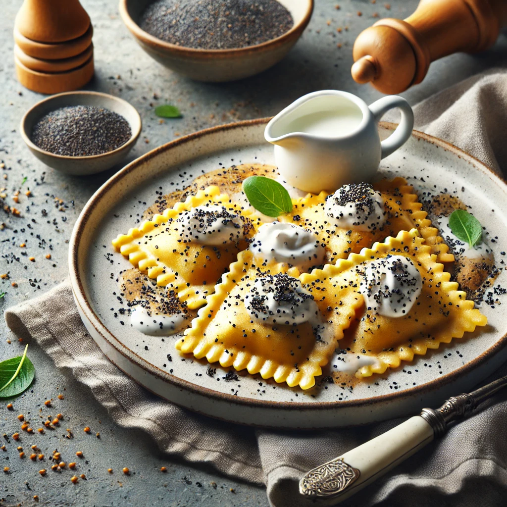 Krémes, mákos-túrós ravioli házi készítésű tésztával