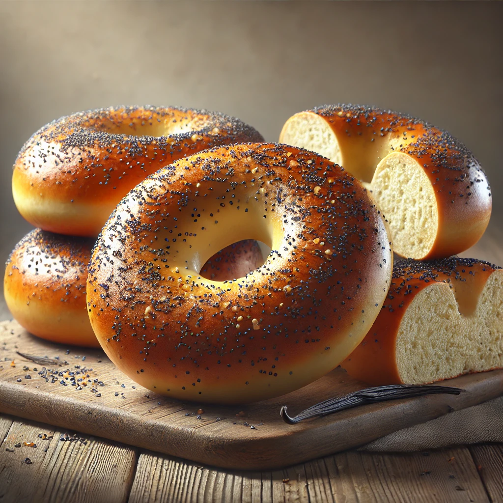Frissen sült házi bagel mákkal és vaníliával