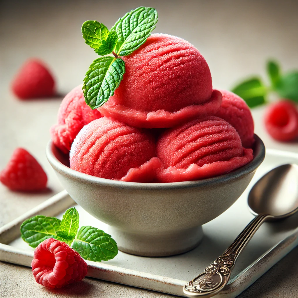 Friss és gyümölcsös házi készítésű málnás sorbet