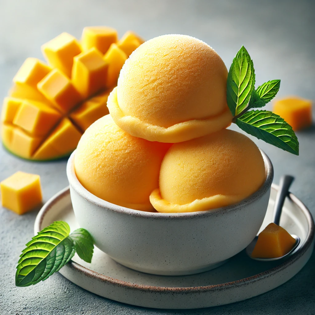 Friss és gyümölcsös házi készítésű mangós sorbet