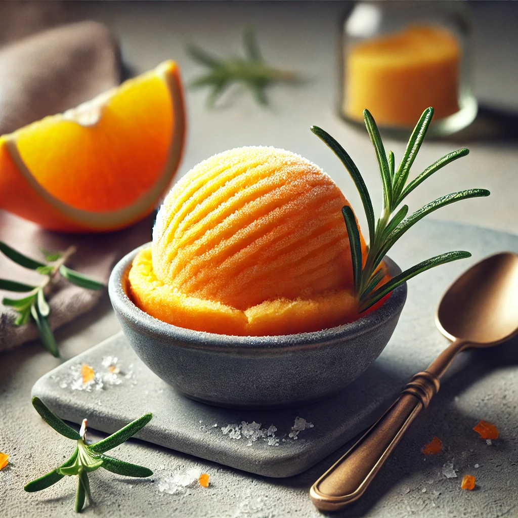 Friss, citrusos és gyümölcsös házi készítésű mediterrán narancs sorbet