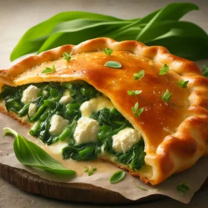 Ropogós calzone friss medvehagymával és krémes sajttöltelékkel