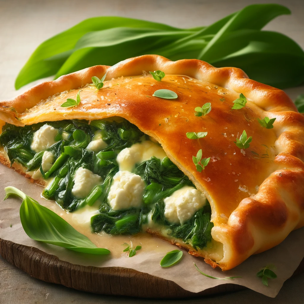 Ropogós calzone friss medvehagymával és krémes sajttöltelékkel