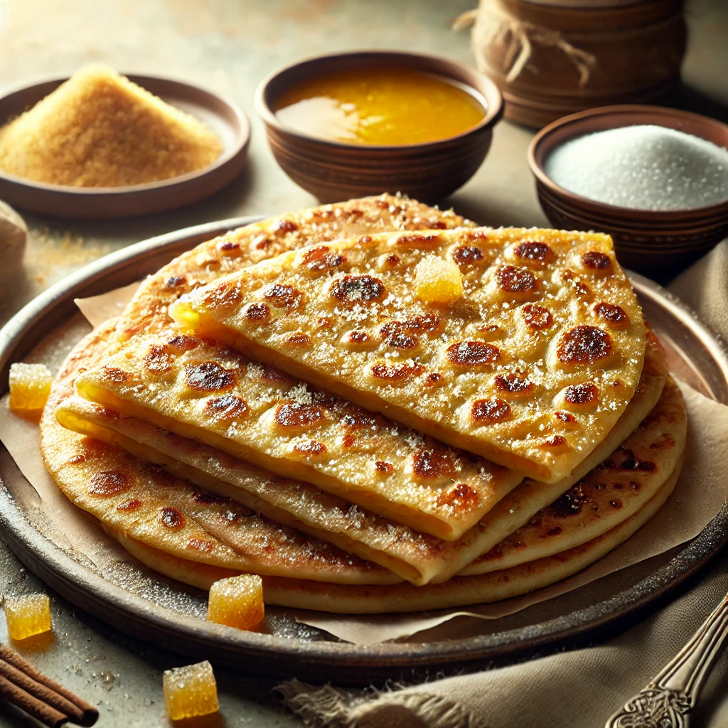 Hagyományos indiai Meetha Paratha ghível és fűszerekkel