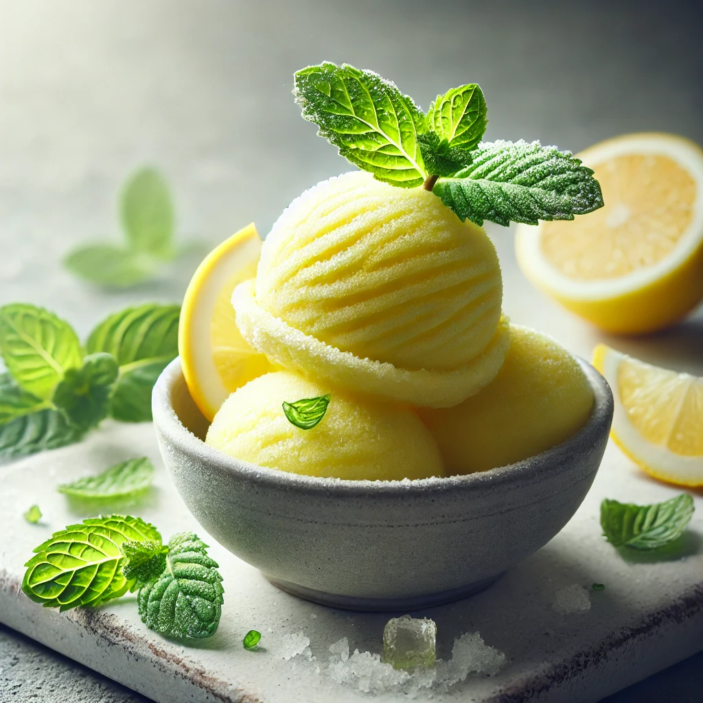 Friss, citrusos és gyümölcsös házi készítésű mentás citrom sorbet