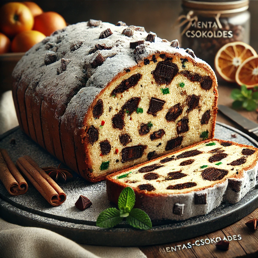Karácsonyi stollen étcsokoládéval és menta ízesítéssel