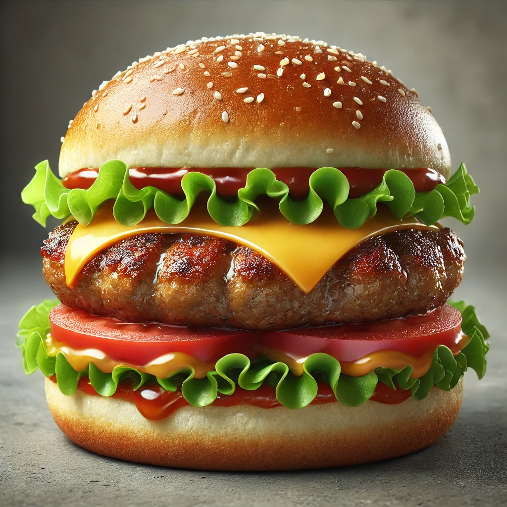 Fűszeres merguez kolbászból készült hamburger cheddar sajttal