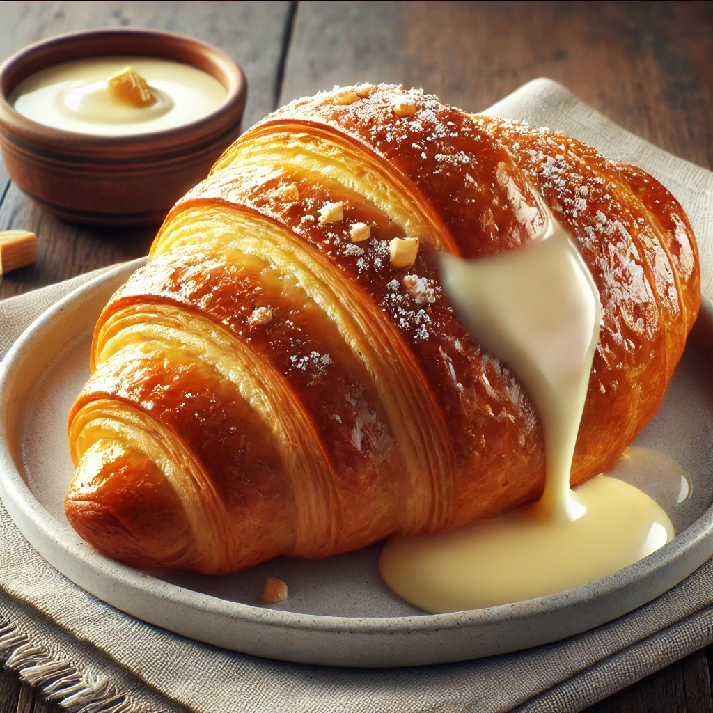 Mexikói vaníliával és kondenzált tejjel töltött, aranybarna croissant