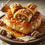 Mézes-diós burek aranybarnára sütve, mézes sziruppal