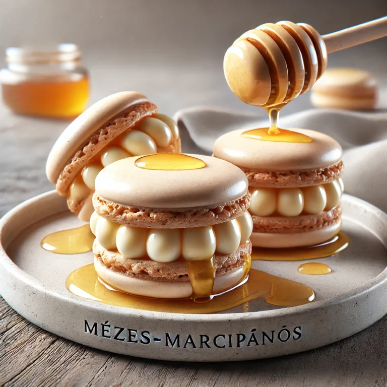 Mézes-marcipános macaronok tálalva