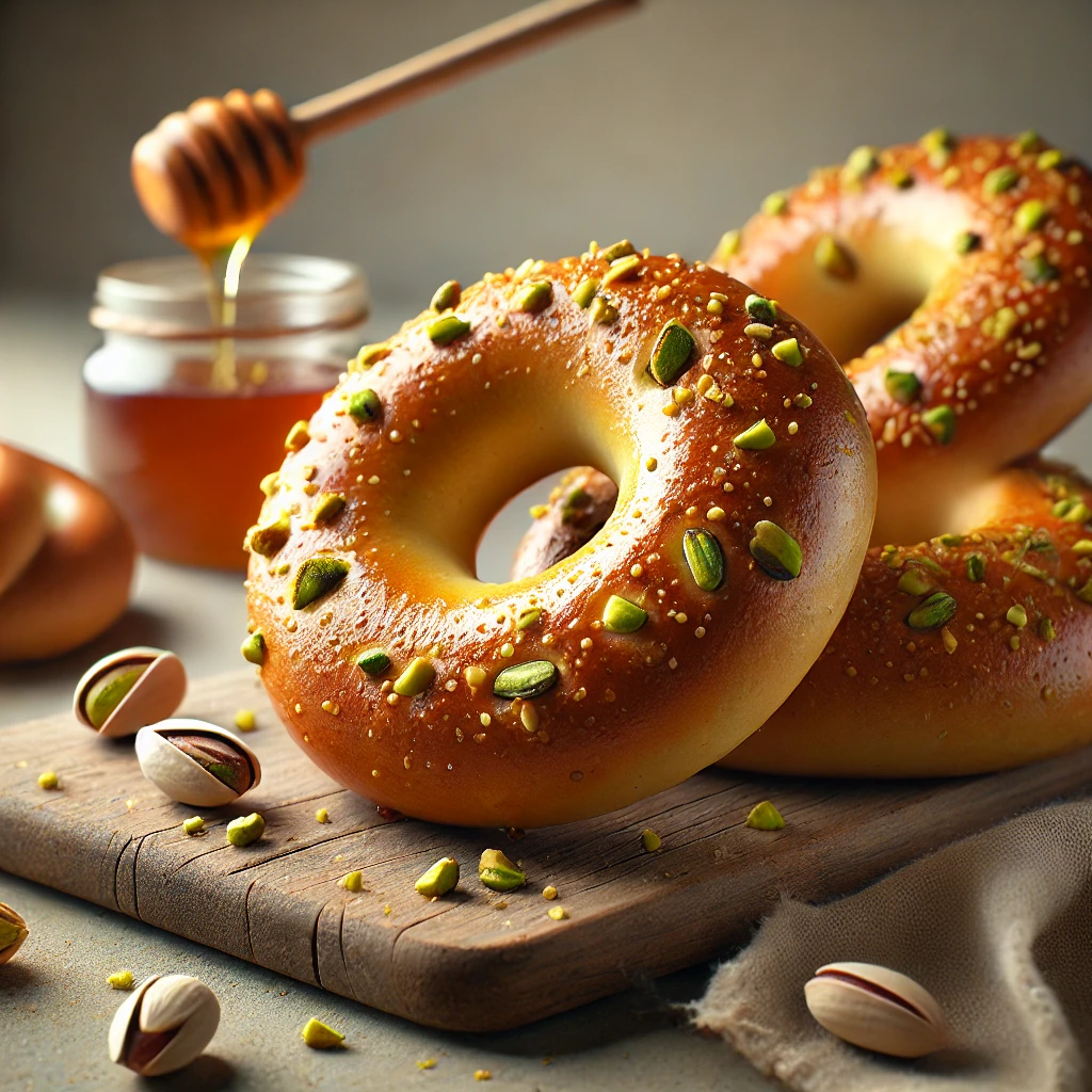 Egyedi bagel mézzel és pisztáciával