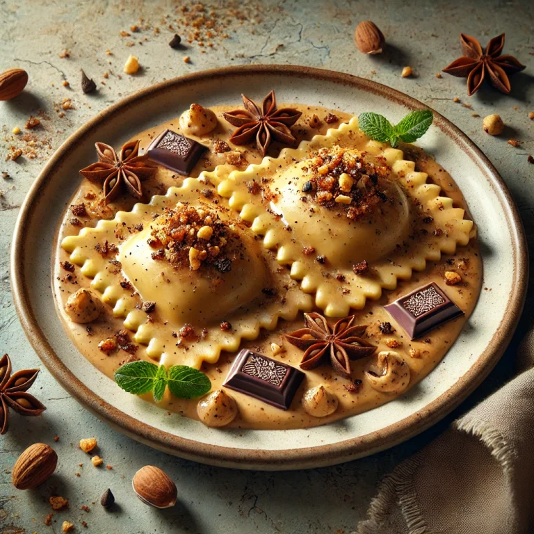 Mézeskalács ízesítésű ravioli tálalva