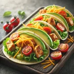 Mini taco-k csirkével, avokádóval és sajttal töltve