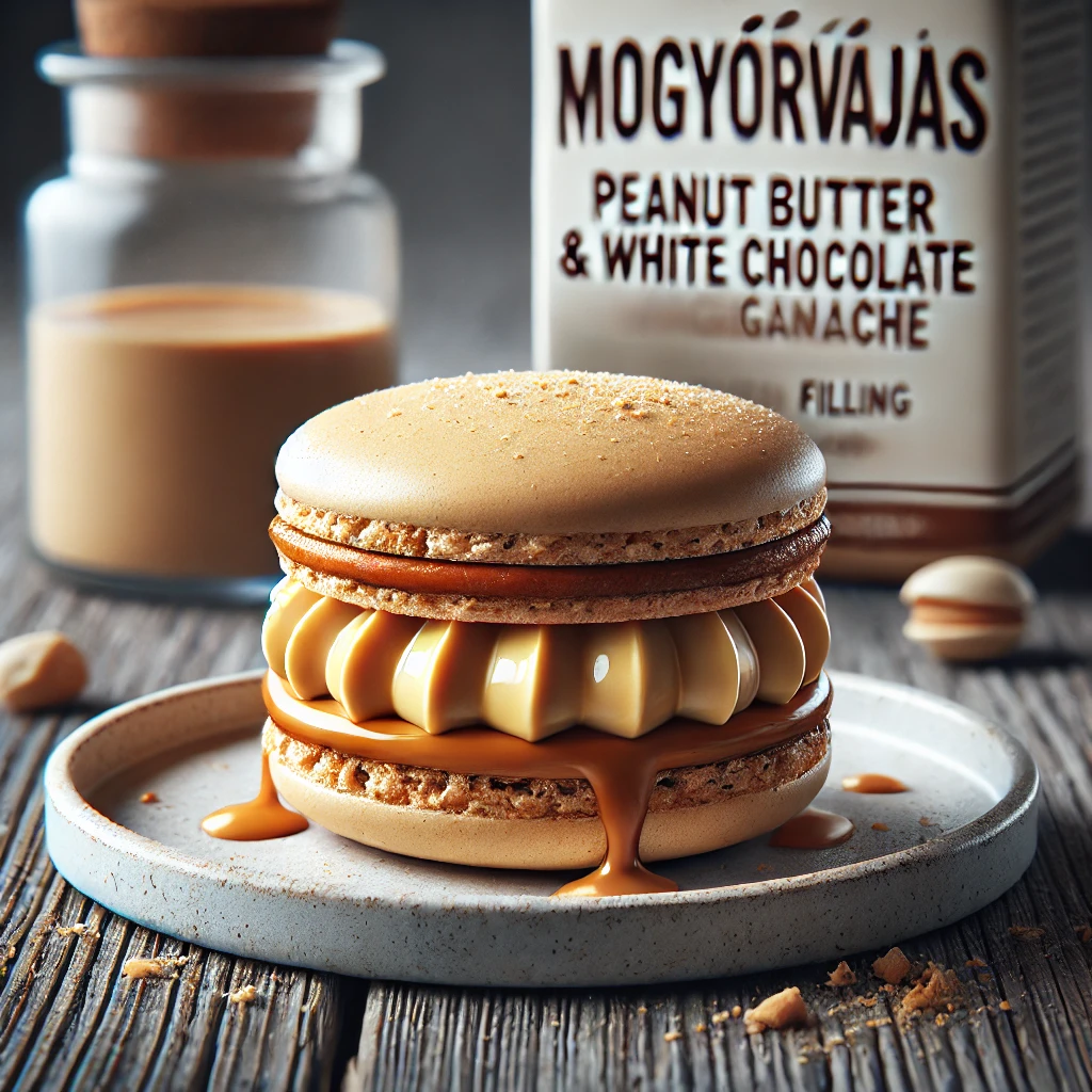 Finom, mogyoróvajas macaron fehér csokoládé ganache-sal
